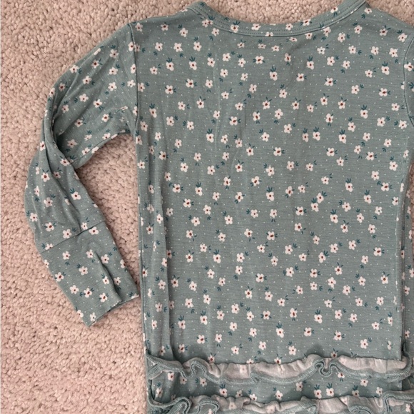 Posh Peanut Teal Floral Kids Long Sleeve Romper - Picture 9 of 11